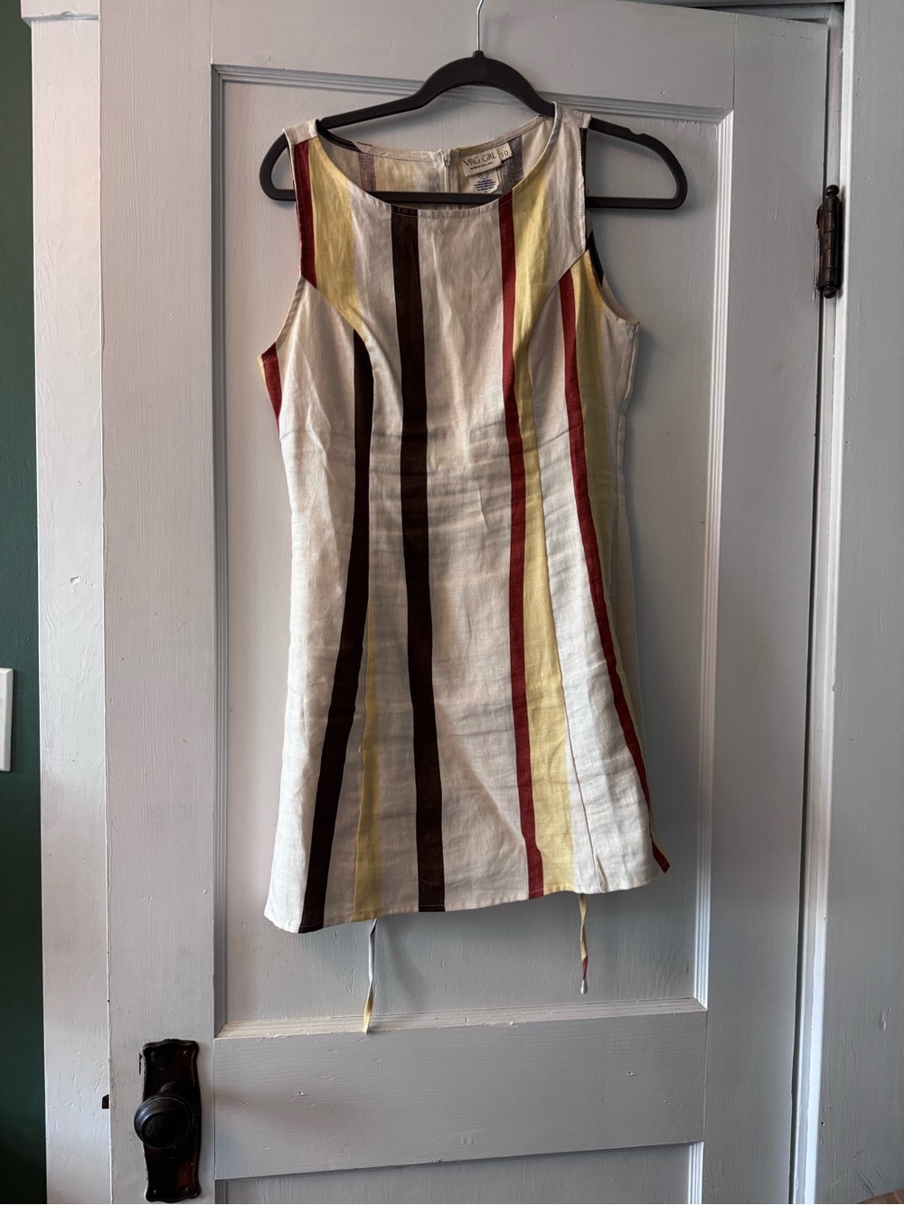 Verge Girl Striped Mini Dress in Cream, Brown, Yellow & Red